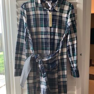 Plaid cotton dress with front tie